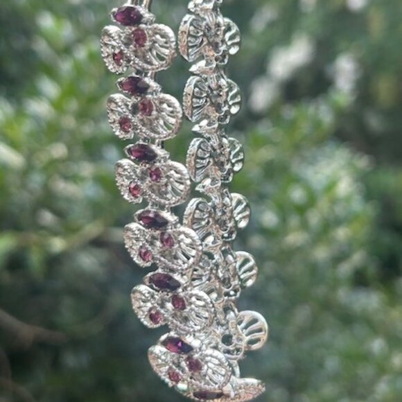 DODDS Purple Rhinestone Silver Link Statement NECKLACE/EARRINGS SET - Picture 4 of 11